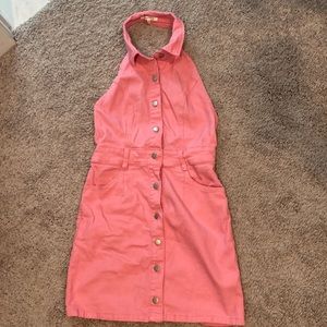 Pink denim halter dress